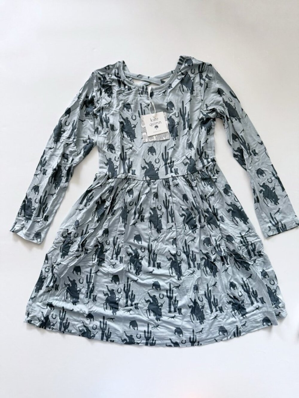 Kate Quinn Girl Western Blue Cowboy Long Sleeve Bamboo Dress 8 years NWT
